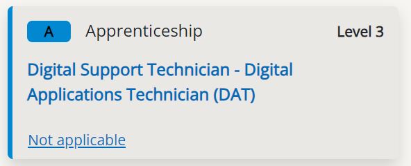 Screen shot of not applicable apprenticeship