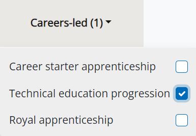 Screen shot of technical education filter