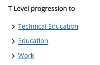 Screen shots of T Level progression links